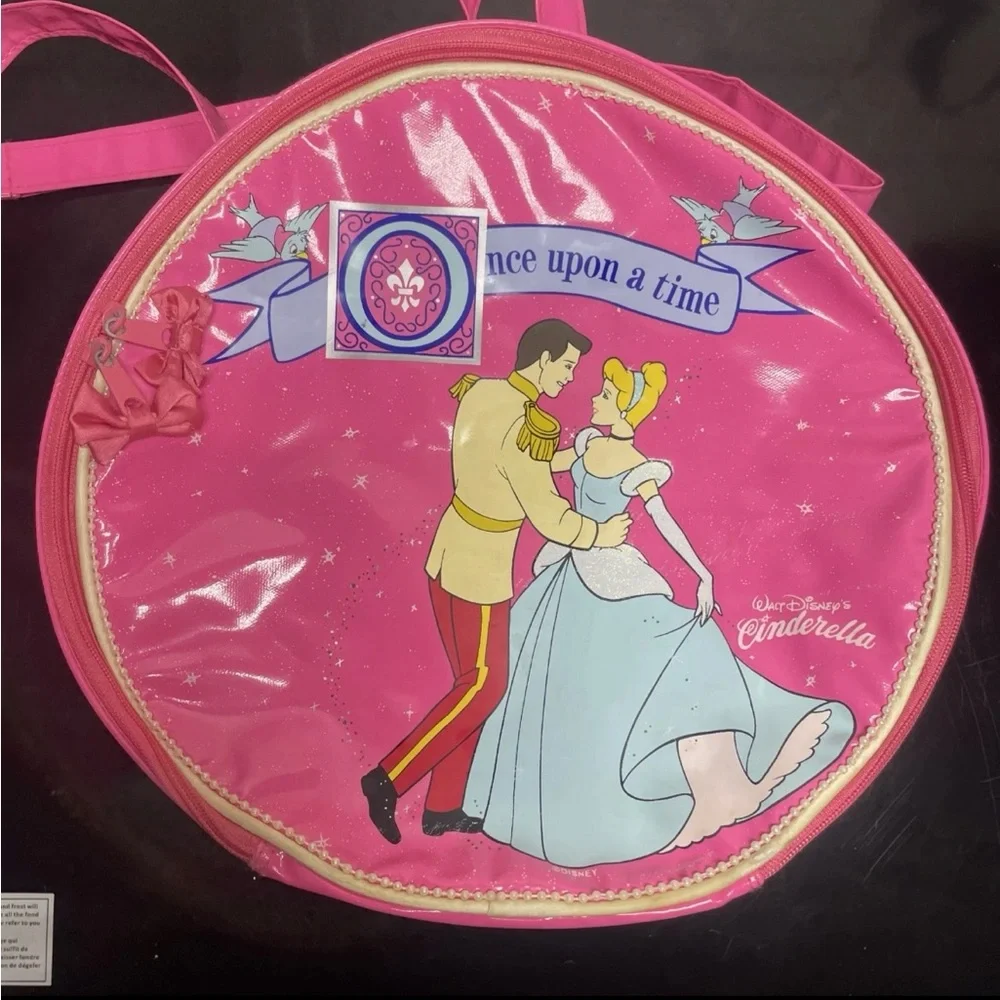 Vintage Disney’s Cinderella Round Luggage/Train Case Pink Case With Pearl Trim